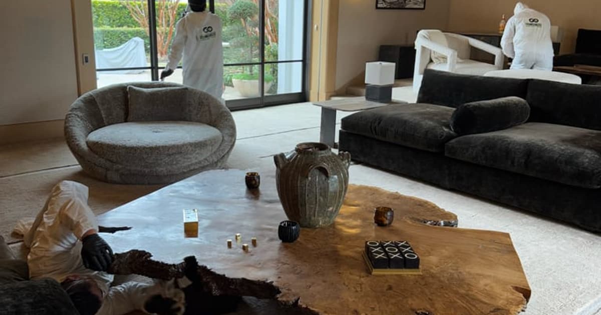 Smoke staining on interior walls after a house fire