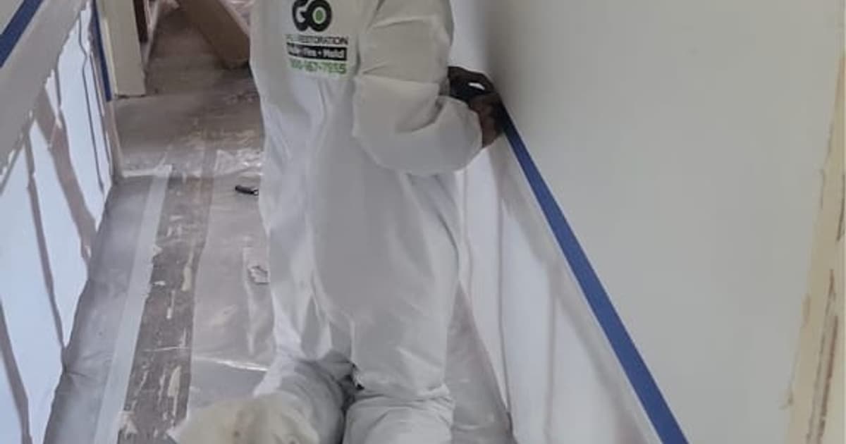 Water-affected flooring during restoration