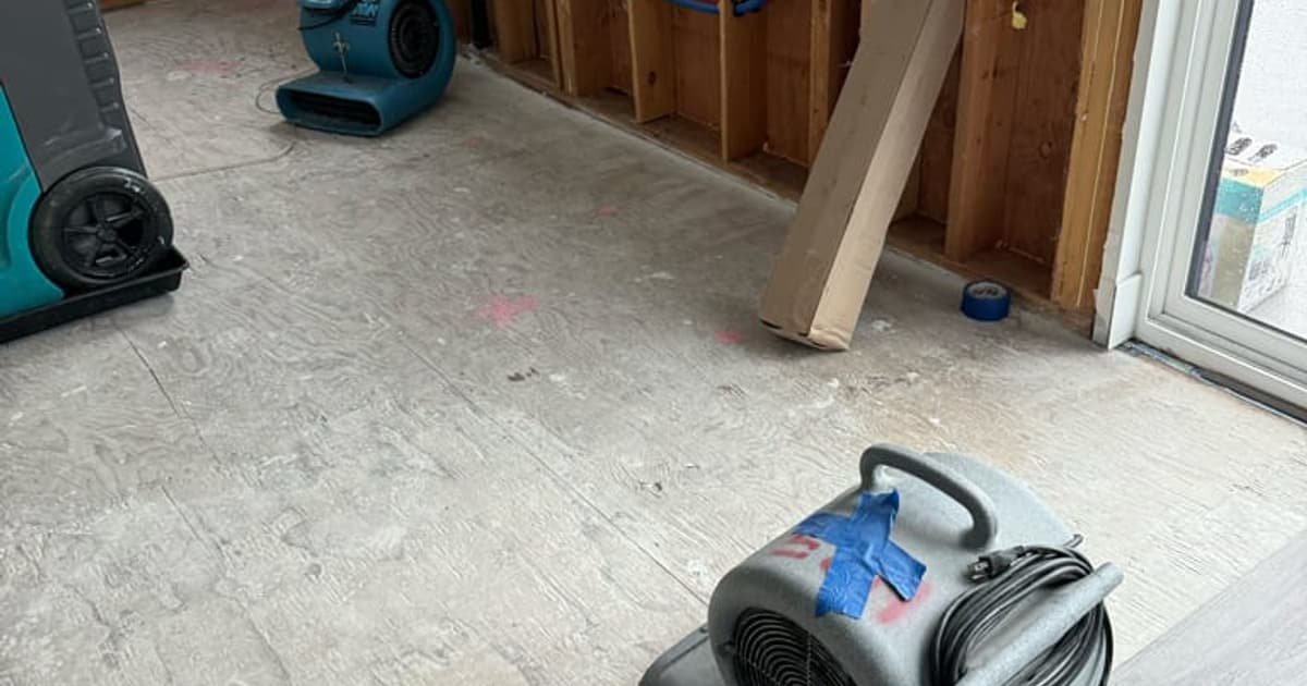 Water-damaged wall and baseboard